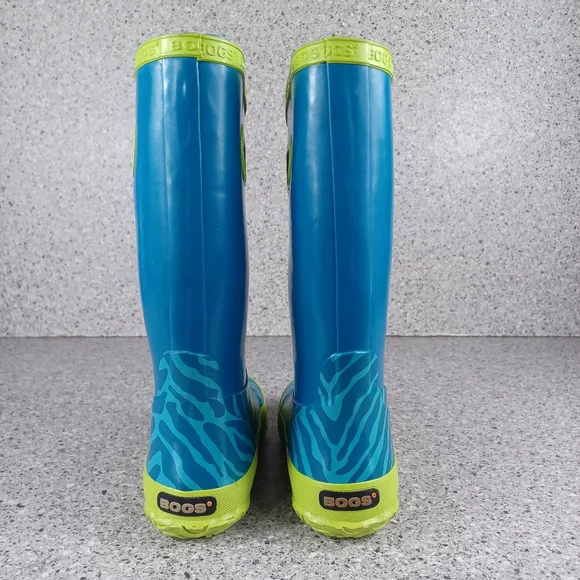 BOGS Blue Green Zebra Tall Rainboot Kids Waterproof Shoes Size 12 - Picture 4 of 7
